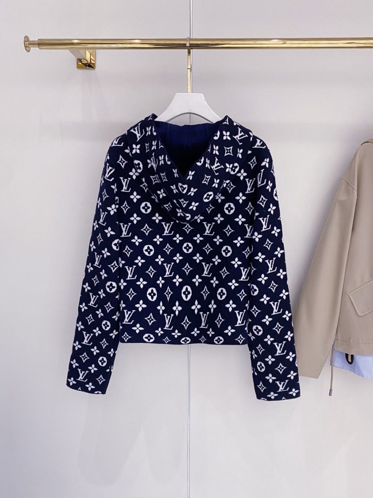 Navy Monogram Hooded Knit